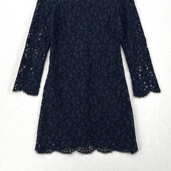 SANDRO Rina Long Sleeve Lace Dress Womens Large Navy Blue Black Sheath Mini - Picture 8 of 16